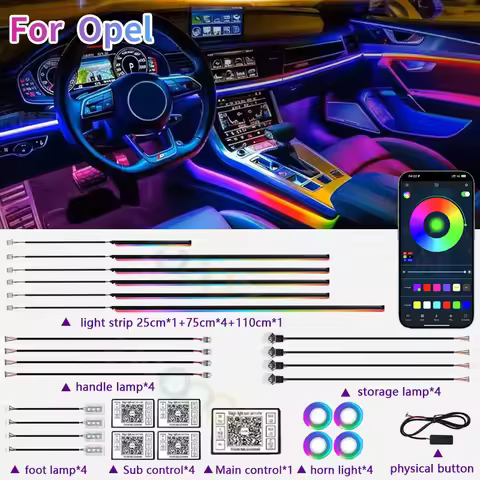 RGB 22in1 Car Interior Acrylic Car Ambient Lights For Opel Corsa C D Astra H J G K Insignia Vectra C