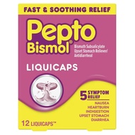 [Best before Jan 2026] Pepto Bismol Liquicaps Relief for Upset Stomach and Diarrhea, 12 Ct
