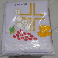 TAPLAK ALTAR PUTIH BORDIR 5 ROTI 2 IKAN (350 × 150 CM ) -MiniStore5