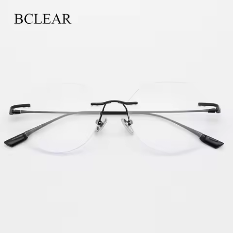 BCLEAR Ultralight Pure Titanium Rimless Men Glasses Frame Square Eyeglasses Myopia Prescription Fram