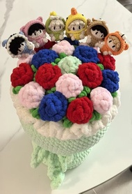 全新純手工針織手工花束handmade flowers 畢業花針織花diy