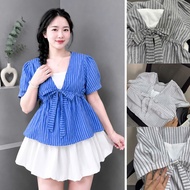 Big Size Women's Plaid Blouse with Bow Tie and Skirt for Work and Play A360+CV413