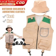 【Ready Stock】Kids Photography Vest Kids Explorer Costume Cargo vest kids Vest Hat for Toddlers Park 