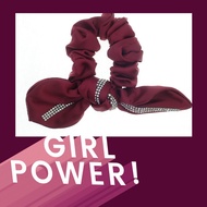 Red Scrunchie with white crystal, Red bow scrunchie, Scrunchie with crystal