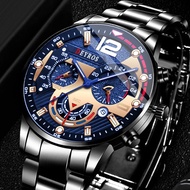 DEYROS Stainless Steel Men's Watches Men's Luxury watch Quartz Calendar Mens Analog waterproof Wrist