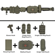 IDOGEAR Tactical 2" MOLLE Belt with Foldable Recycling Pouch Mag Pouch Medical Pouch Lightweight Tac