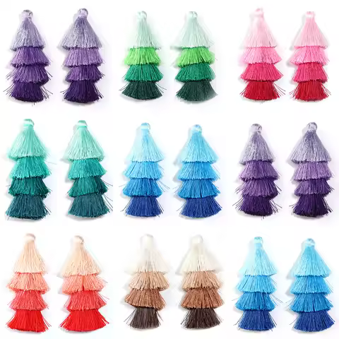 4Pcs Polyester 4 Layers Tassels Pendant Colored Christmas Tree Shape Charms DIY Crafts Keychain Xmas