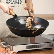 Pre-seasoend Wood Handle Non-Stick Flat Bottom Iron Wok Non-Stick Iron Skillet Frying Pan Frying Pan Frying Pan