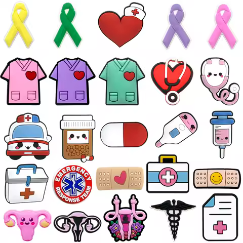 Women's Pink Love Ribbon Breast Cancer Prevention Medical Shoe Charms Cervix Aids Awareness Shoe Acc