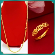 Emas 916 lelong Chain for Men Necklace + Adjustable Ring Women Rantai Leher Cincin Lelaki