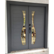 Pintu Kayu Kembar Cermin Utama Depan Rumah Full Solid Core Tahan Hujan Panas Wooden Door Tempered Gl