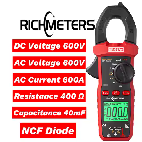 Digital Clamp Meter ACDC 600A Auto Range Flash Light Back Light Ampere DC Current Clamp ELECTRICAL T
