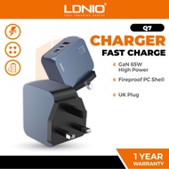 Ldnio Q7 GaN 65W UK Super Fast Charger With Type-C To Type-C / Type-C To Fruit Cable Laptop Charger 