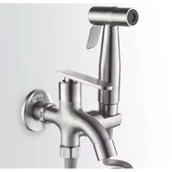 Stainless steel bidet spray set hand bidet two way tap faucet bathroom faucet toilet hose paip toilet pipe water tap