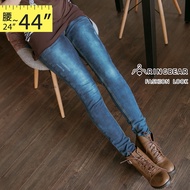 Extremely Slim Yan Blue Slightly Brushed Ripped Narrow Jeans (XL-7L) Eye Ring Bear Medium Large Size