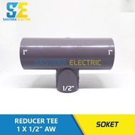 Vlok Tee 1 X 1/2" inch AW Socket Reducer Tee 1 x 1/2 inch PVC Pipe Tee/ 1 x 0.5 Verlop T 1 x 1/2