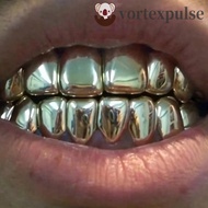 VORTEXPULSE Teeth Grillz Top Bottom Set, Glossy  Anti Slip Teeth Grillz Caps, Fashion Gold Shiny Sil