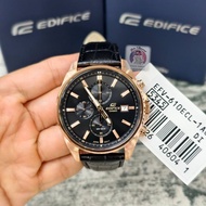 100% ORIGINAL CASIO EDIFICE EFV-610ECL-1ADF | Jam Chronograph Lelaki | Tali Kulit Asli | Dial Hitam 