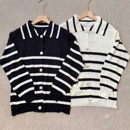 Lavina Cardy Knit Striped Collar Knit - Striped Knit Cardigan