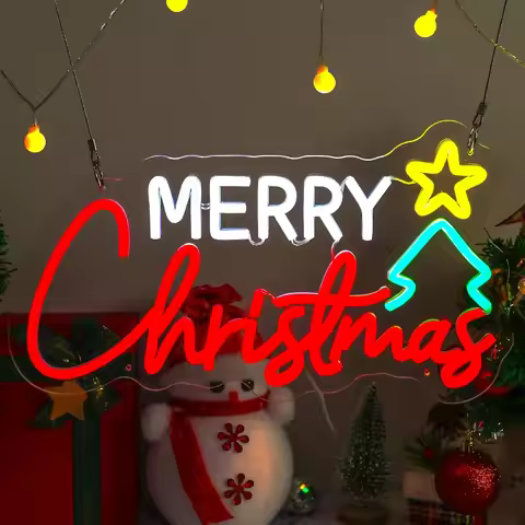 Merry Christmas LED Neon Sign USB Dimmable Christmas Tree Light up Sign for Home Party Bar Pub Club 