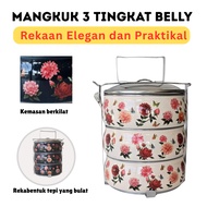 Belly Tiffin 3 Tier Stainless Steel Food Carrier Floral Design Mangkuk Tingkat 16cm