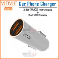 Vidvie CC505 2-Port USB IQ Car Charger (2.4A Fast Charging Dual USB Port), Convenient & Compact, Uni