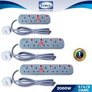 LMX 3 4 5 Gang Extension Socket [2M/5M Wire] 3 Pin Extension [SIRIM Plug Top] (Grey) 2000W Trailing Socket Light Indic