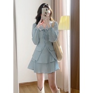 Set áo sơ mi cổ bèo ren kèm chân váy 2 tầng style tiểu thư xinh xắn nàng thơ xinh xắn đi chơi hẹn hò