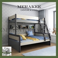 MERAKEE Children Double Decker Bunk Bed With Pull Out Bed Mattress Storage Drawer Wardrobe Bookshelf M52