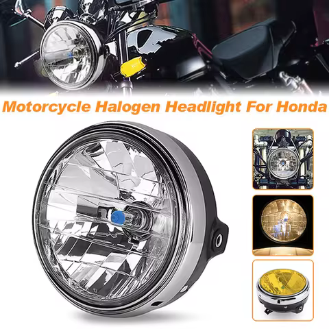 Motorcycle Round Headlight 12V Retro Front Lamp Halogen Amber For Honda CB900 CB400 CB750 CB1300 CB1