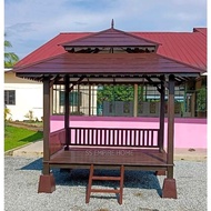 Gazebo 6x7 Cengal Wood Pondok Kayu Handmade Outdoor Garden Yard Fence Staircase Taman Bunga Pagar Ta