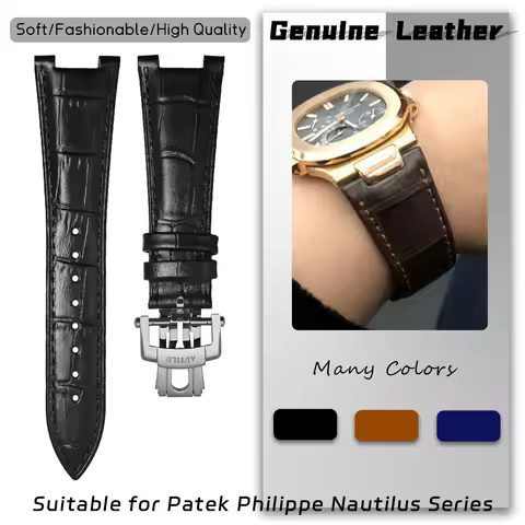 25mm 13mm Concave Real Calf Leather Watch Strap for Patek Philippe PP Nautilus 5711 5712 5726 Brown 