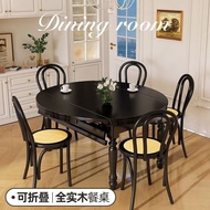 （Ready stock）Black American-Style Solid Wood Dining Tables and Chairs Set French Foldable Small Apartment Home Dining Table Retro Square round Table