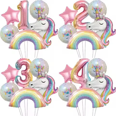 Rainbow Unicorn Foil Balloon 32inch Gradient Number Balloon Unicorn Party Supplies Unicorn Birthday 