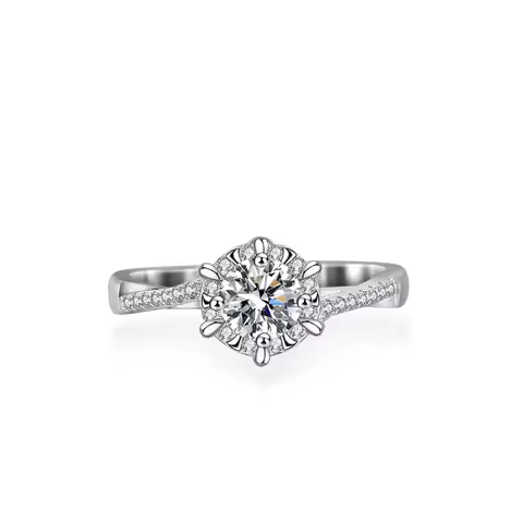Super Solid White Gold AU750 Ring 0.5CT/1CT Moissanite Engagement Ring for Woman Fantastic Wedding A