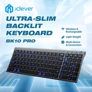 iClever BK10 Pro Backlit Bluetooth Keyboard,  Ultra Slim Wireless Keyboard, Multi-Device, 7-Color Ba