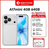 SIMTHCE A17 Mini 4G/5G Smartphone Android Phone 4GB RAM 64GB ROM 4.0 Inch Mini Mobile Phone 2000mAh 