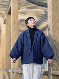 佛系肌理牛仔 日式和風夾棉道袍外套 無性別穿搭