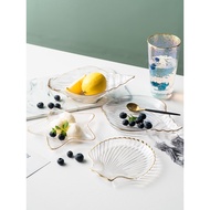 Shell Designs Clear Glass Plates Gold-Rimmed Dessert Plates Glassware Tableware