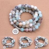 Fashion Women`s Bracelet Matte Frosted Amazonite Beads with Lotus OM Buddha Charm Yoga Bracelet 108 Mala Necklace Dropshipping
