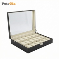 [PETSOLA] 24-Slot Watch Box Leather Watch Box with Glass Lid Sturdy Organizer for Collectors, Dresse
