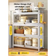 4 Layer 55cm & 80cm Multi-layer freestanding kitchen shelving cabinet with doors, multifunctional ca