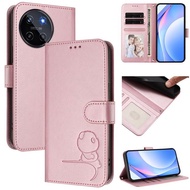 Litter Panda Embossing RFID Leather Phone Case with Lanyard For Realme 11 4G/Realme 11 5G / 11x / C6