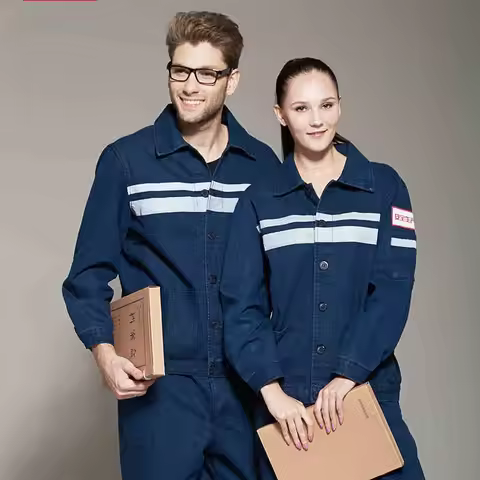 Miner Work Clothes Set Reflective Strip Denim Welding Suit Coverall Porter Factory Workshop Mechanic