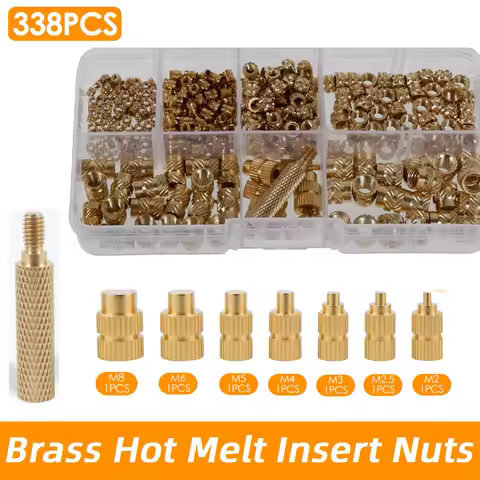 338Pcs Threaded Insert Nut Kit M2 M2.5 M3 M4 M5 M6 M8 Hot Melt Heat Knurled Embed Injection Brass In