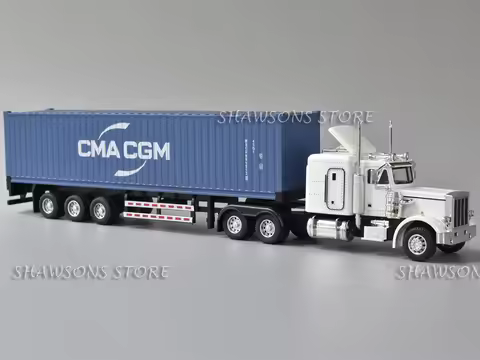1:50 Diecast Model Semi Truck Toys Peterbilt 389 Tractor With Plastic Container Trailer Miniature Re