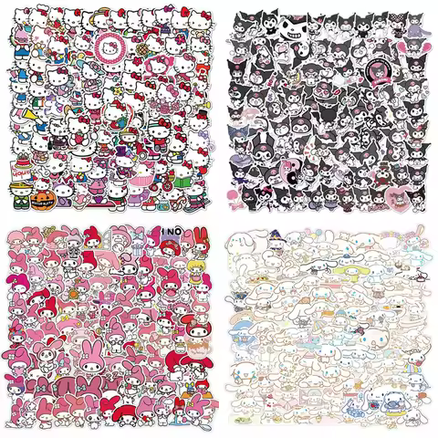 50cs Hello Kitty Kuromi Melody Cinnamoroll Sticker Kawaii Laptop Skin Diary Stationery Stickers Toys