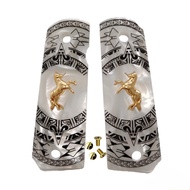 1911 Grips Full SizeAZTEC White pearl with Gold HorseFits ColtKimberSpringfieldRemingtonRock IslandG