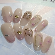 (size s) medium ellipse ready stock handmade press on nails kuku palsu - sweet petals