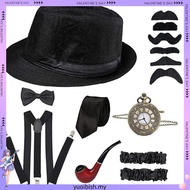 89M 20s Party Great Gatsby Cosplay Costume 1920s Mens Gangster Accessories Set Fedora Newsboy  18K